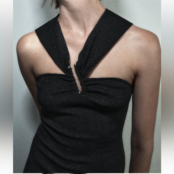 ZARA SPARKLY HOODED KNIT MIDI DRESS - Picture 1 of 4